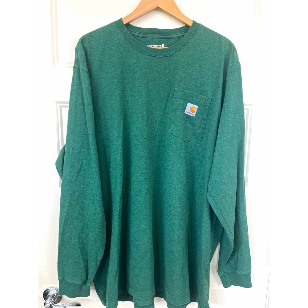 Carhartt K126 Men's 2XL Tall Green Heavyweight Loose Fit Long Sleeve Tee 2XLT